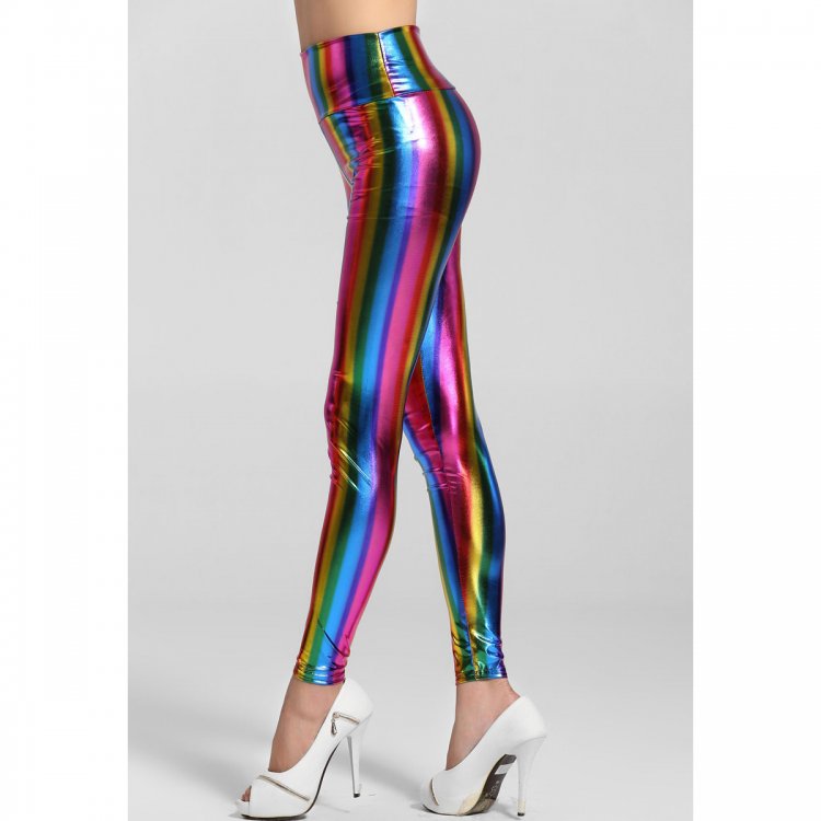 Empire Waist Fluorescent Rainbow Leggings