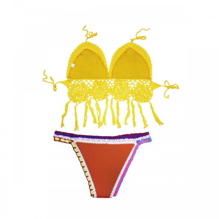 Yellow Crochet Bikini Top with Neoprene Bottom