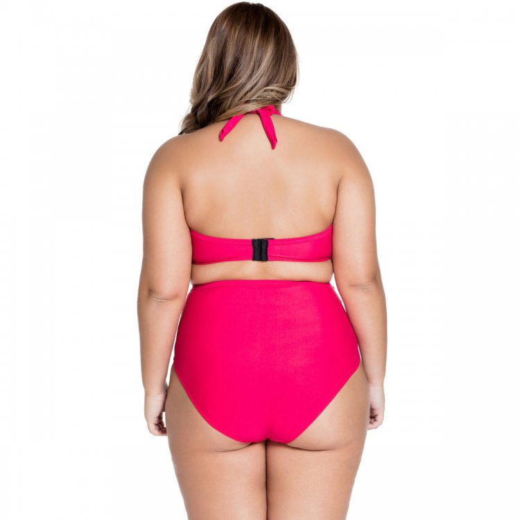 Red Strappy Splice Plus High-waisted Swimwear