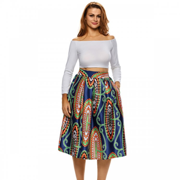 Vintage High Waist Paisley A-lined Midi Skirt