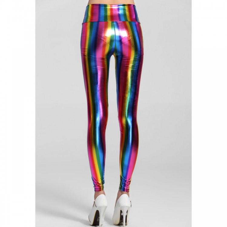 Empire Waist Fluorescent Rainbow Leggings