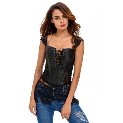 Steampunk Gothic Faux Leather Lace up Front Plus Bustier Corset