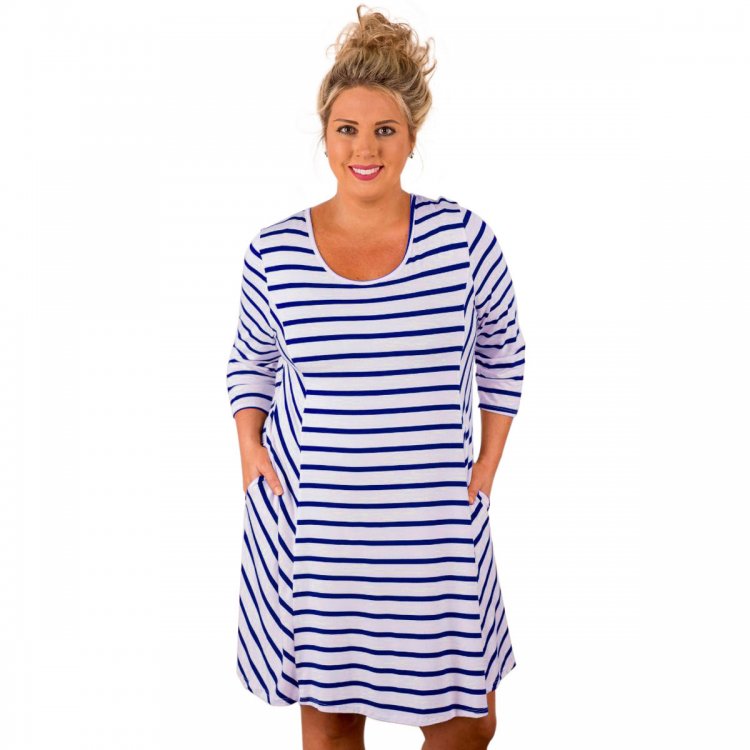 Blue White Stripes Relaxed Curvy Dress