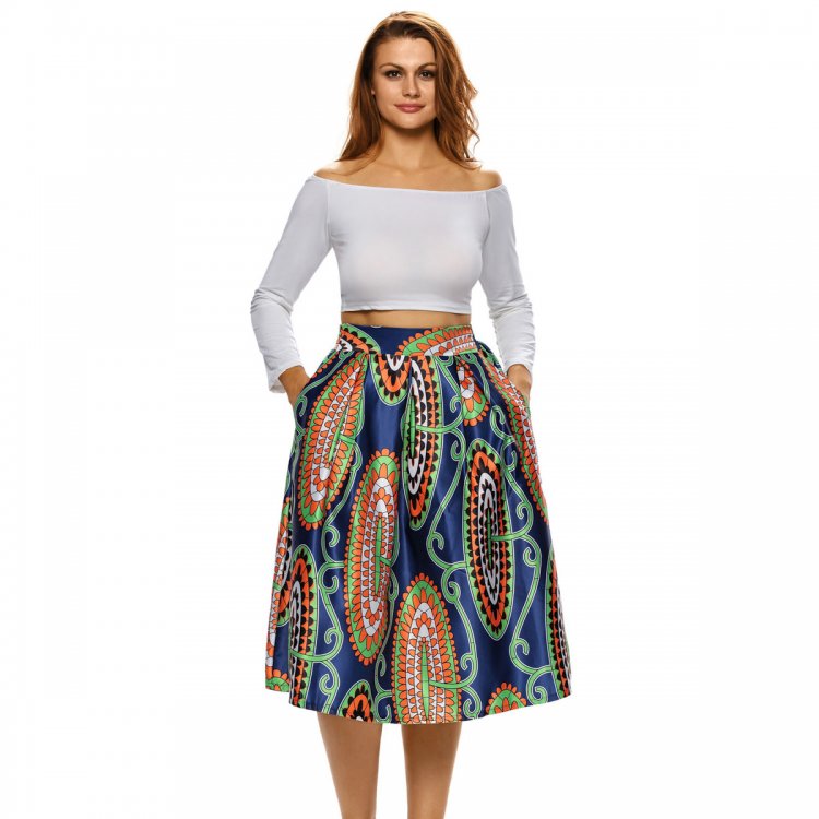 Vintage High Waist Paisley A-lined Midi Skirt