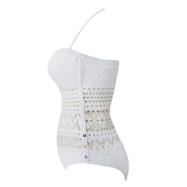 White Lace Halter Teddy Swimsuit