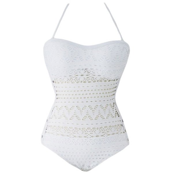 White Lace Halter Teddy Swimsuit