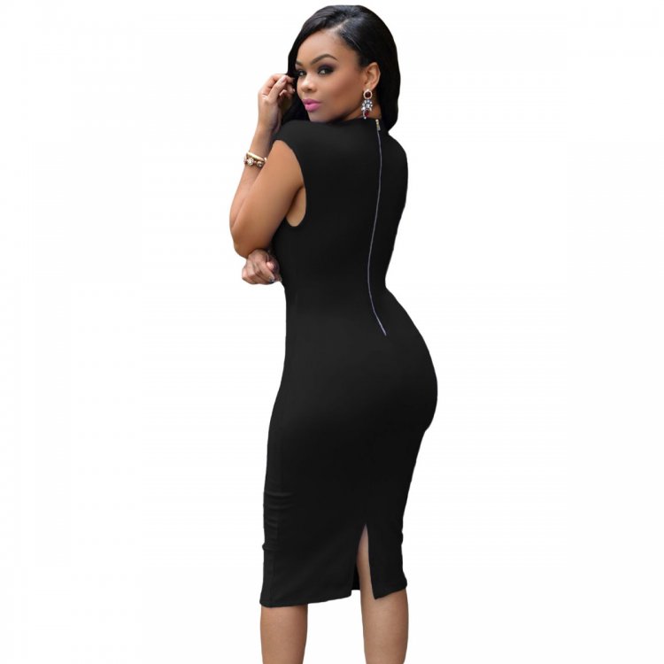 Black Low V Neck Knee Dress