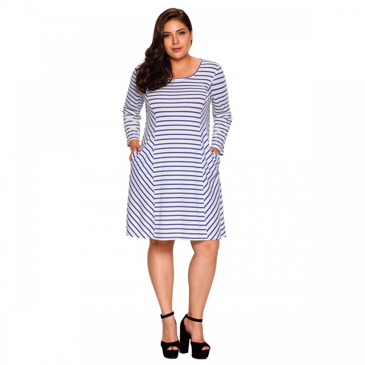 Blue White Stripes Relaxed Curvy Dress